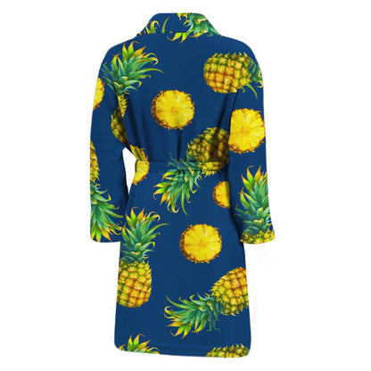Blue Pineapple Pattern Print Men's Bathrobe