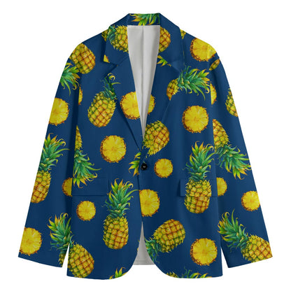 Blue Pineapple Pattern Print Men's Blazer