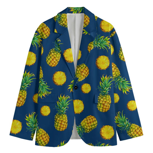 Blue Pineapple Pattern Print Men's Blazer