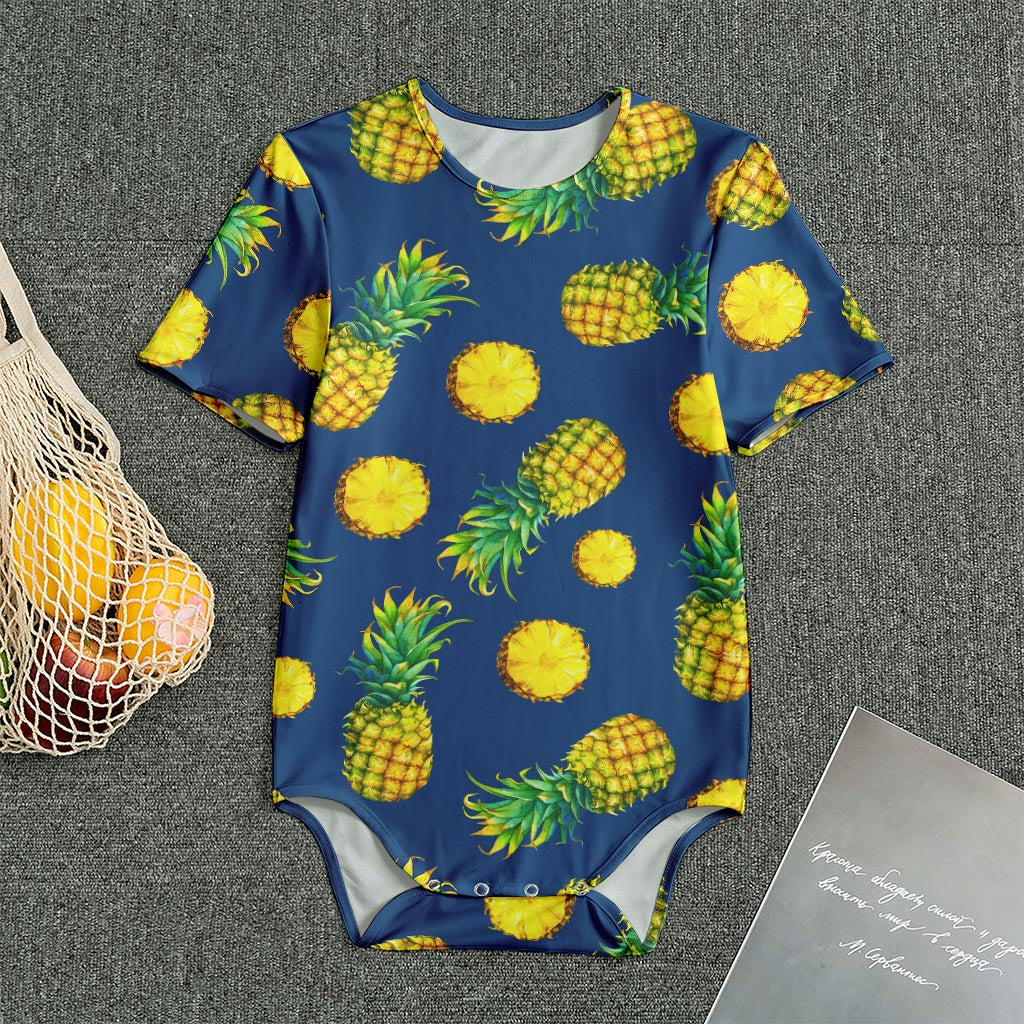 Blue Pineapple Pattern Print Men's Bodysuit