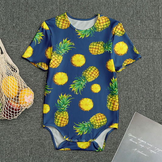 Blue Pineapple Pattern Print Men's Bodysuit