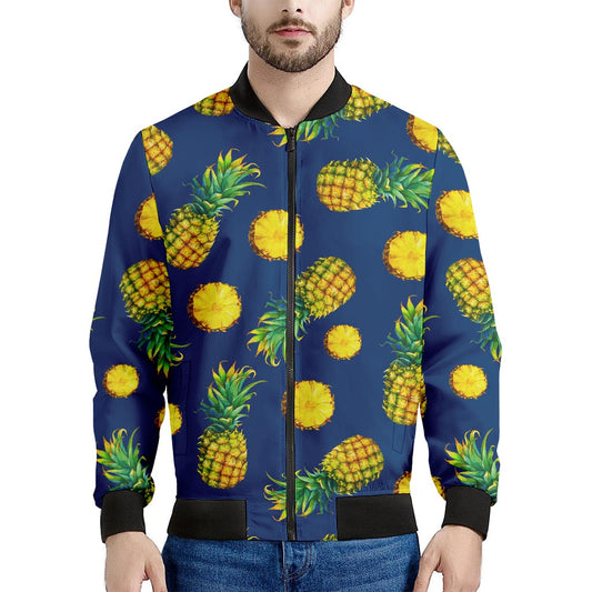 Blue Pineapple Pattern Print Men's Bomber Jacket