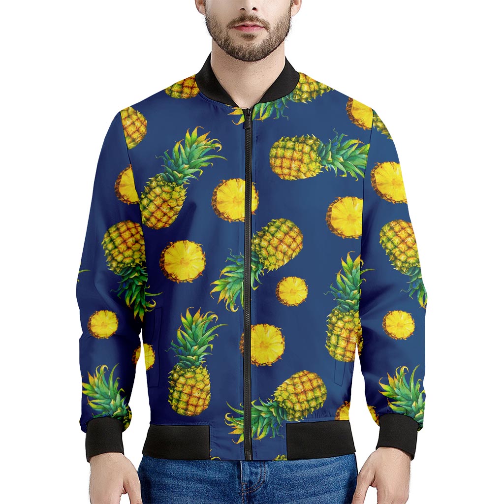 Blue Pineapple Pattern Print Men's Bomber Jacket