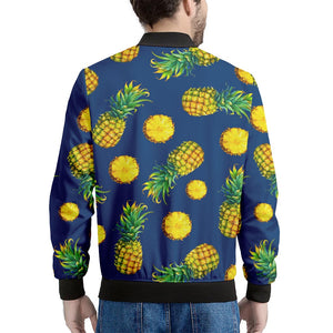 Blue Pineapple Pattern Print Men's Bomber Jacket