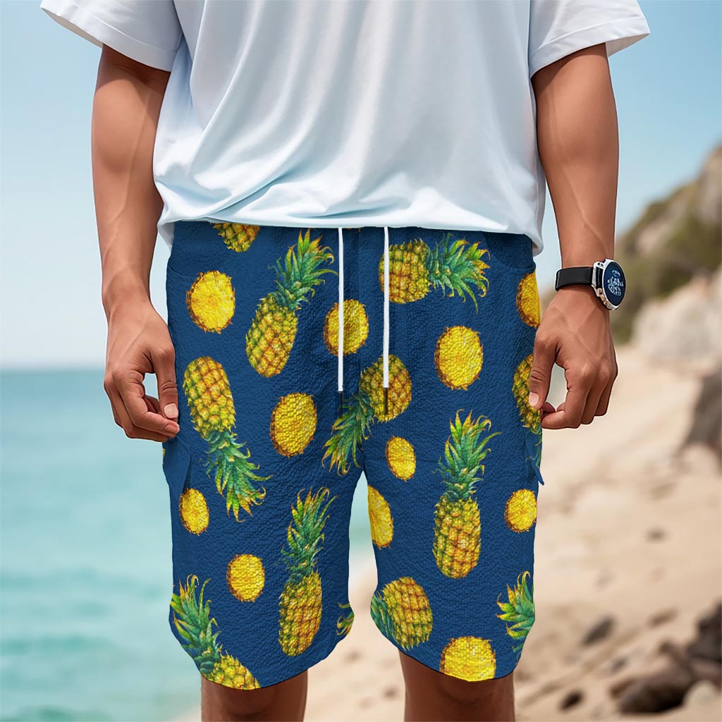Blue Pineapple Pattern Print Men's Cargo Shorts