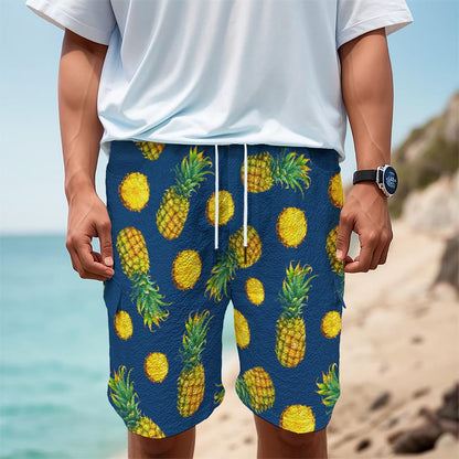 Blue Pineapple Pattern Print Men's Cargo Shorts