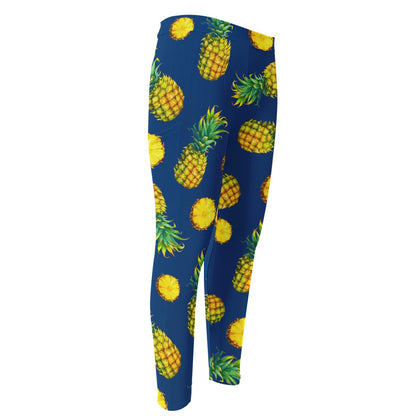 Blue Pineapple Pattern Print Men's Compression Pants