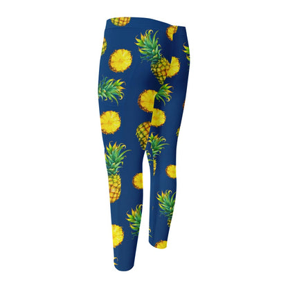 Blue Pineapple Pattern Print Men's Compression Pants