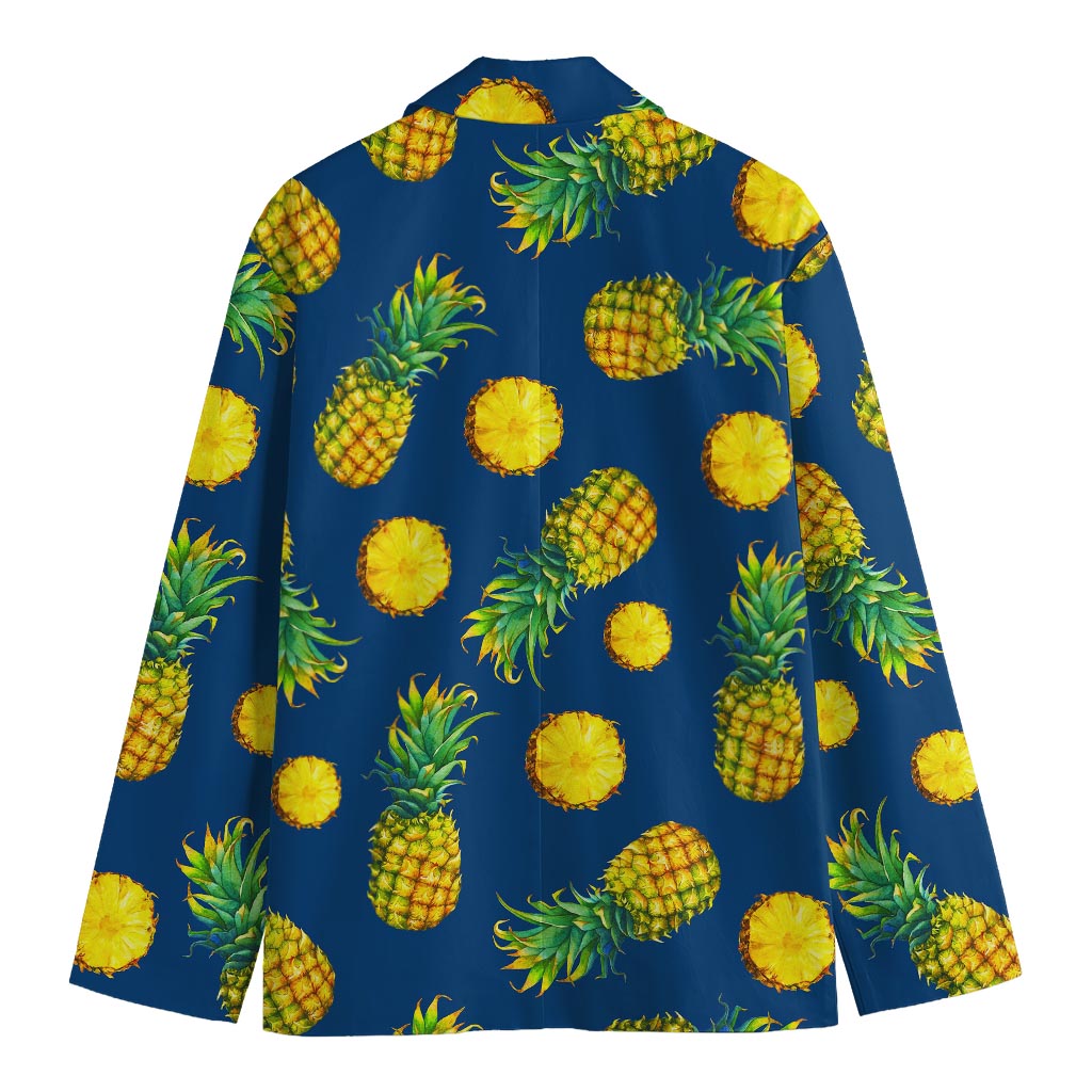 Blue Pineapple Pattern Print Men's Cotton Blazer