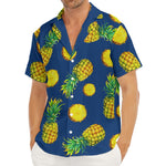Blue Pineapple Pattern Print Men's Deep V-Neck Shirt