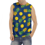Blue Pineapple Pattern Print Men's Fitness Tank Top