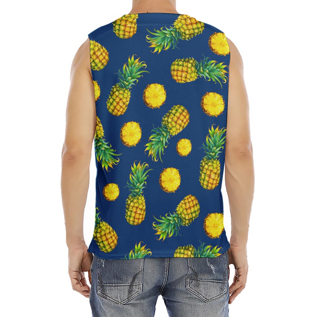 Blue Pineapple Pattern Print Men's Fitness Tank Top