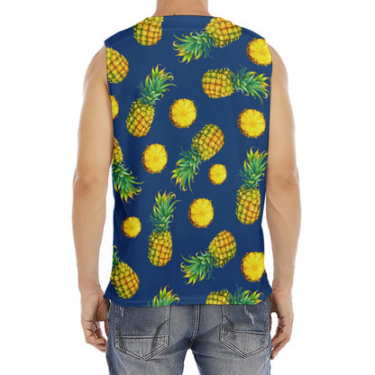 Blue Pineapple Pattern Print Men's Fitness Tank Top