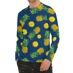 Blue Pineapple Pattern Print Men's Long Sleeve Rash Guard