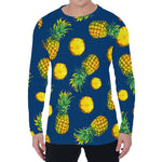 Blue Pineapple Pattern Print Men's Long Sleeve T-Shirt