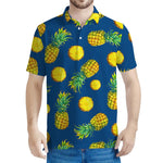 Blue Pineapple Pattern Print Men's Polo Shirt
