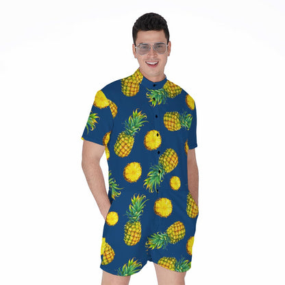 Blue Pineapple Pattern Print Men's Rompers