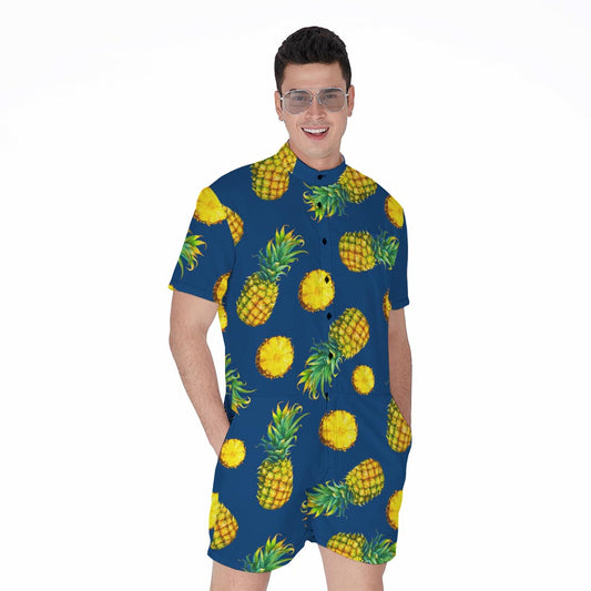 Blue Pineapple Pattern Print Men's Rompers