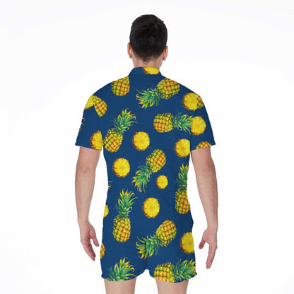 Blue Pineapple Pattern Print Men's Rompers