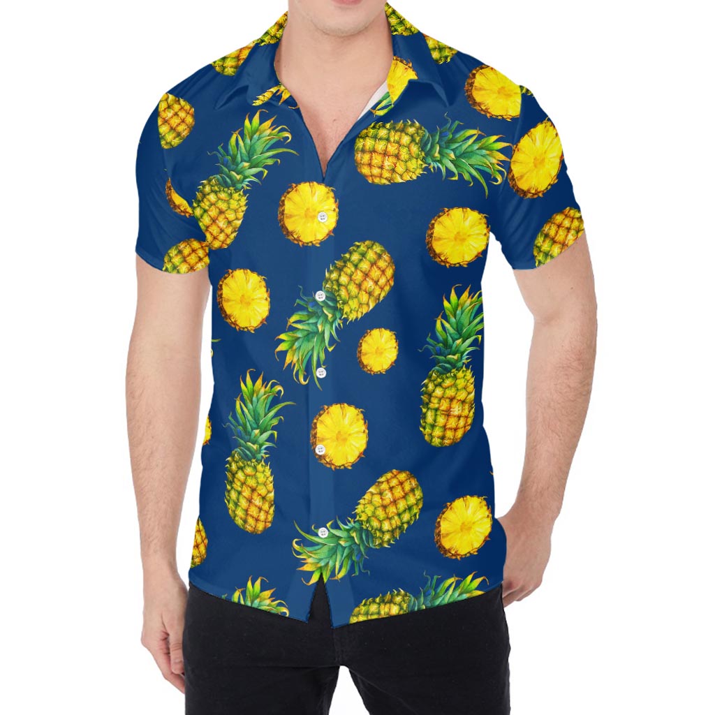 Blue Pineapple Pattern Print Men's Shirt