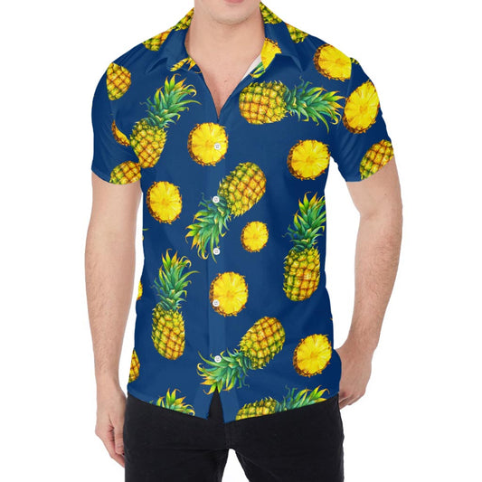 Blue Pineapple Pattern Print Men's Shirt