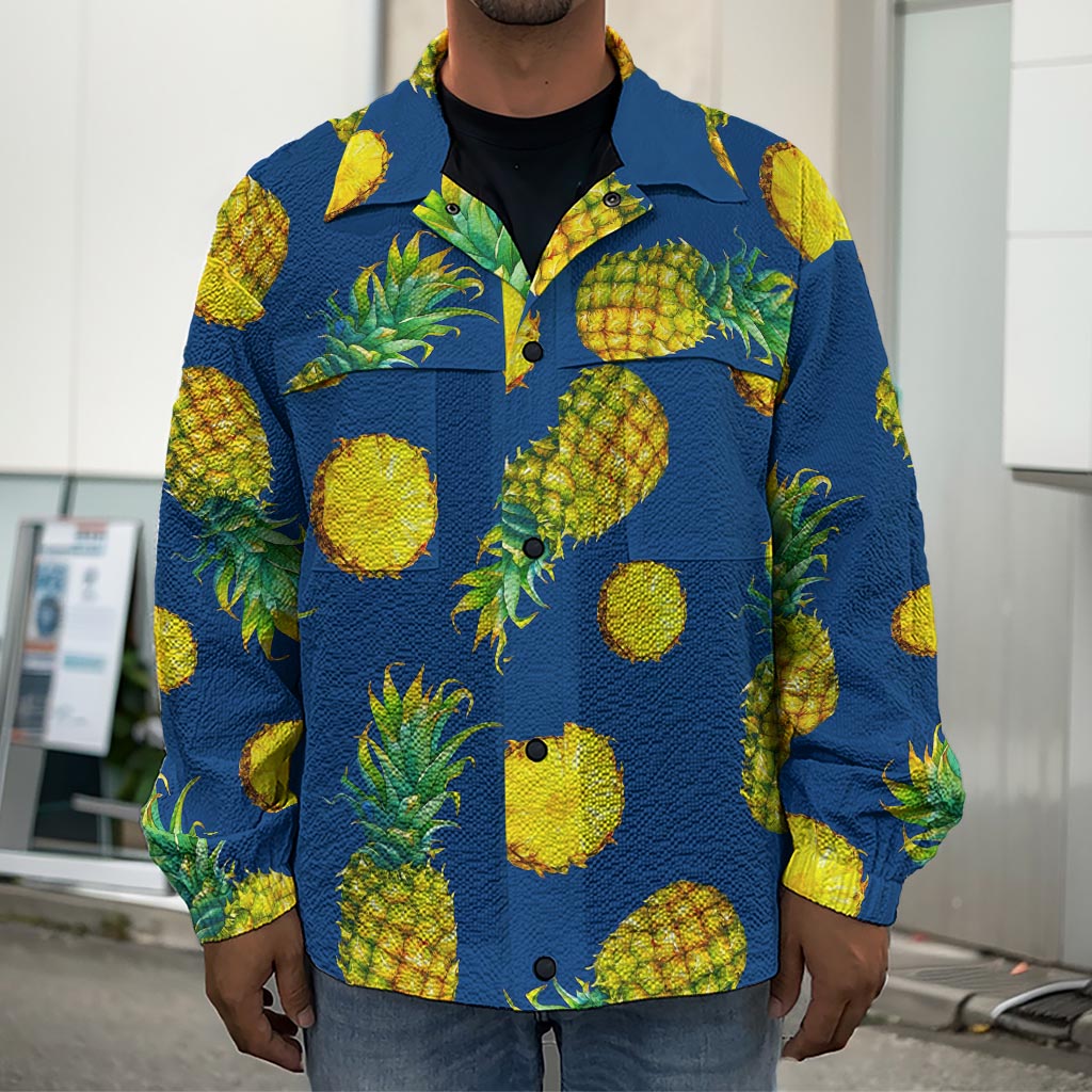 Blue Pineapple Pattern Print Men's Shirt Jacket