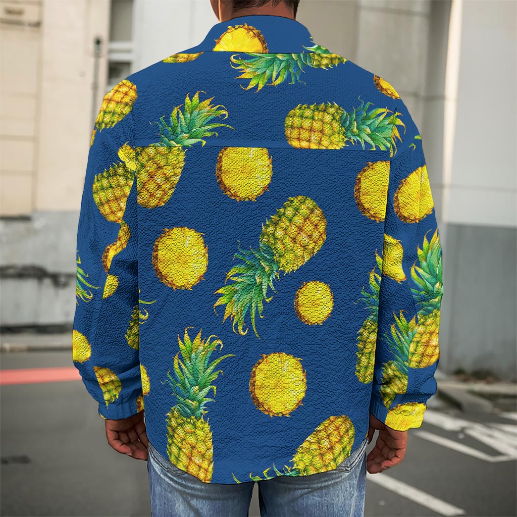 Blue Pineapple Pattern Print Men's Shirt Jacket