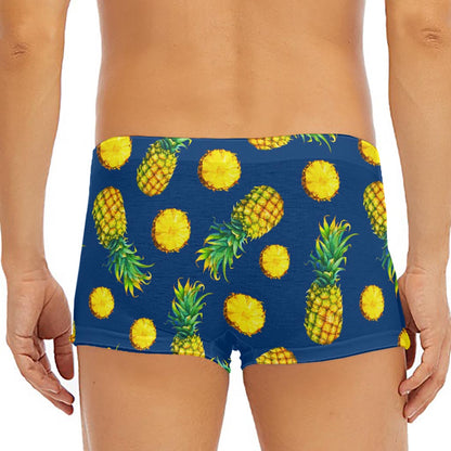 Blue Pineapple Pattern Print Men's Short Boxer Briefs
