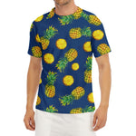 Blue Pineapple Pattern Print Men's Short Sleeve Rash Guard