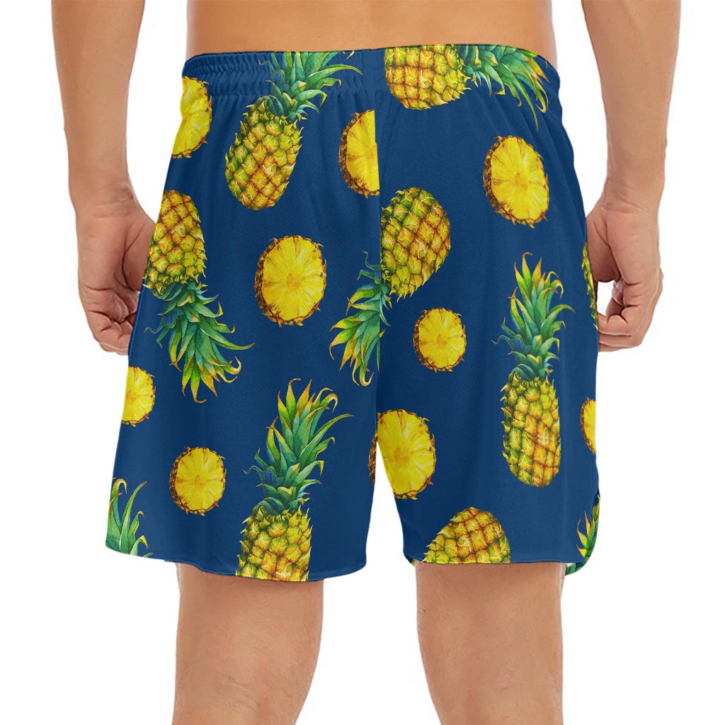 Blue Pineapple Pattern Print Men's Split Running Shorts