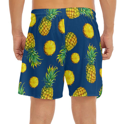 Blue Pineapple Pattern Print Men's Split Running Shorts