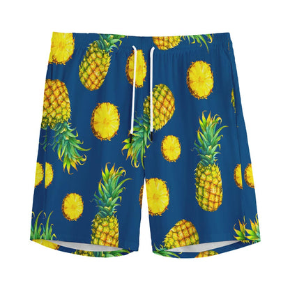 Blue Pineapple Pattern Print Men's Sports Shorts
