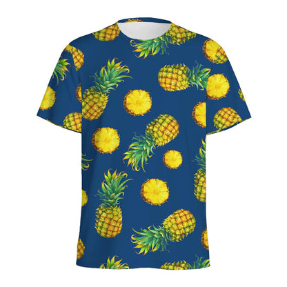 Blue Pineapple Pattern Print Men's Sports T-Shirt