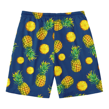 Blue Pineapple Pattern Print Men's Swim Trunks