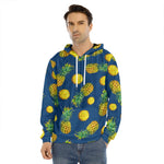 Blue Pineapple Pattern Print Men's Velvet Pullover Hoodie