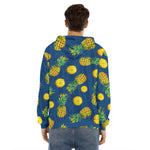 Blue Pineapple Pattern Print Men's Velvet Pullover Hoodie