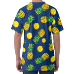 Blue Pineapple Pattern Print Men's Velvet T-Shirt