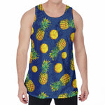 Blue Pineapple Pattern Print Men's Velvet Tank Top