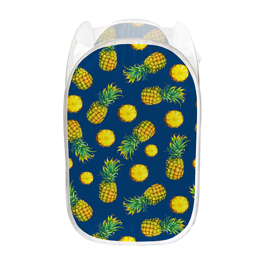 Blue Pineapple Pattern Print Mesh Laundry Hamper