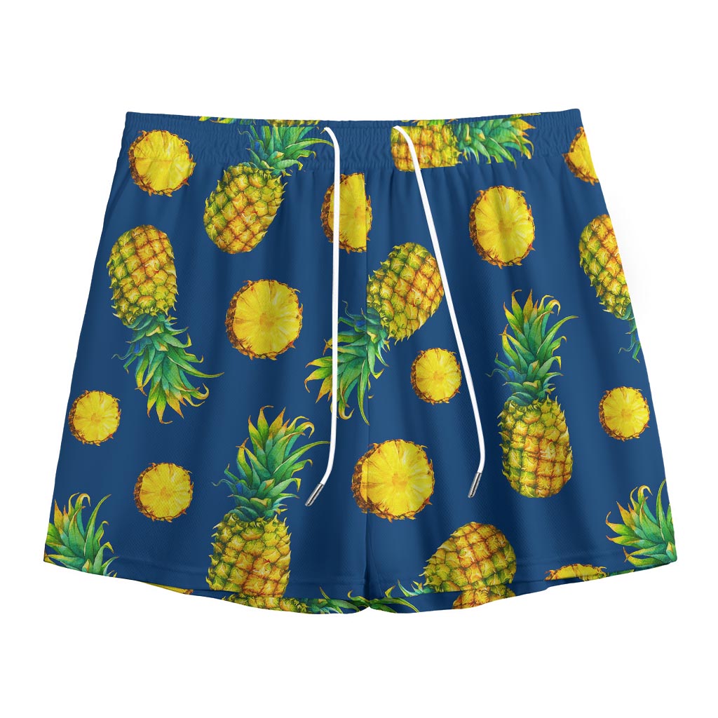 Blue Pineapple Pattern Print Mesh Shorts