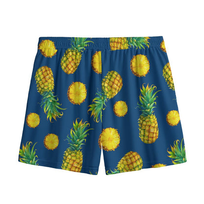 Blue Pineapple Pattern Print Mesh Shorts