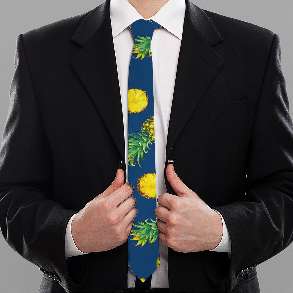 Blue Pineapple Pattern Print Necktie