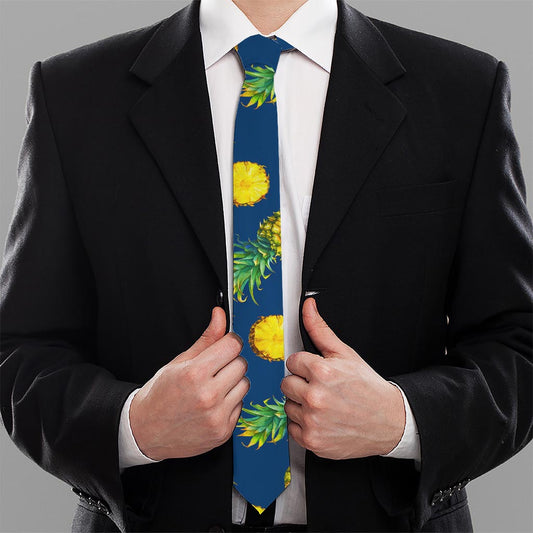 Blue Pineapple Pattern Print Necktie