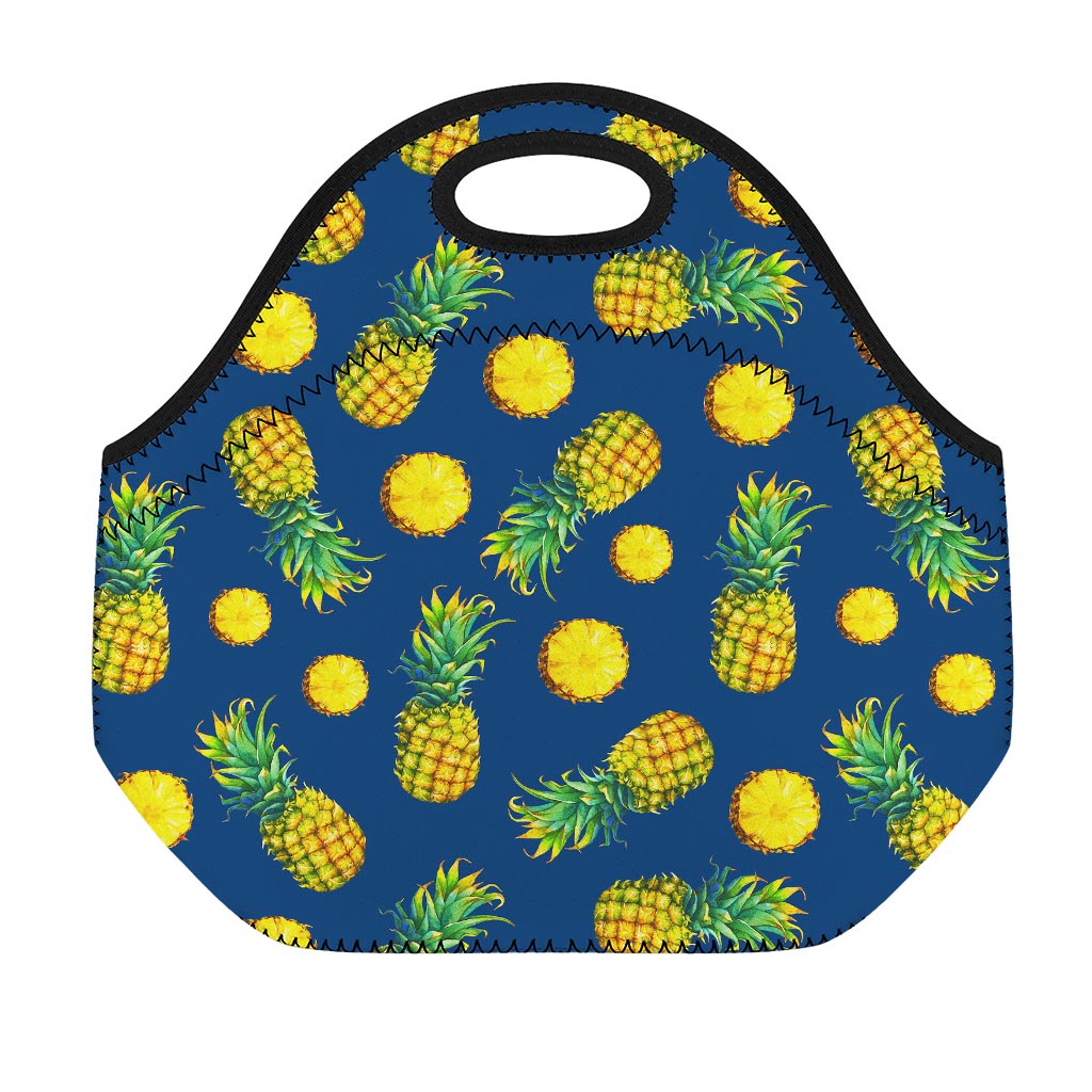 Blue Pineapple Pattern Print Neoprene Lunch Bag