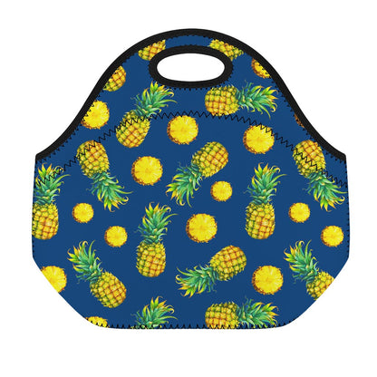 Blue Pineapple Pattern Print Neoprene Lunch Bag