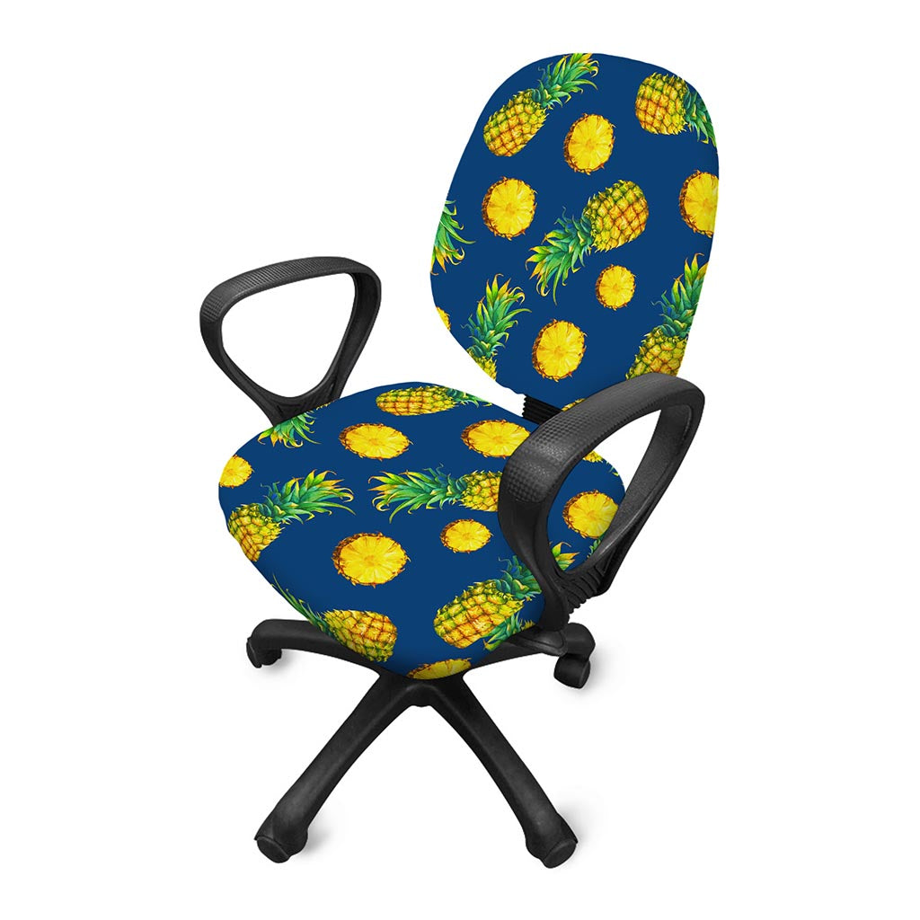 Blue Pineapple Pattern Print Office Chair Cover