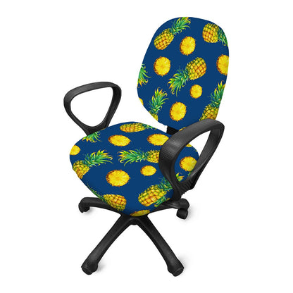 Blue Pineapple Pattern Print Office Chair Cover