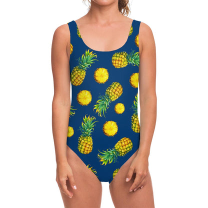 Blue Pineapple Pattern Print One Piece Swimsuit