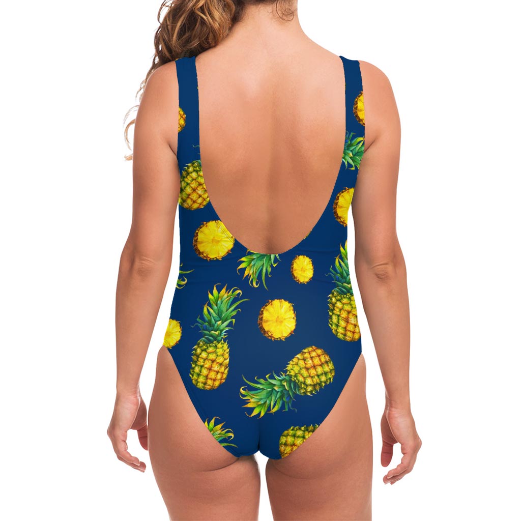 Blue Pineapple Pattern Print One Piece Swimsuit