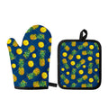 Blue Pineapple Pattern Print Oven Mitt And Pot Holder Set